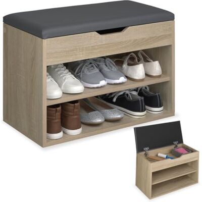 tectake ® Meuble chaussures multifonctionnel avec banc Rangement chaussures Gain de place idéal Entrée, chambre, dressing 60x43,5x30 cm, pour max. 6 paires Gris foncé/chêne clair tectake ® Meuble chaussures multifonctionnel avec banc Rangement chaussures Gain de place idéal Entrée, chambre, dressing 60x43,5x30 cm, pour max. 6 paires Gris foncé/chêne clair