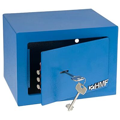 HMF 49216-05 Coffre-fort petit avec clé, coffre-fort de meubles 23 x 17 x 17 cm Bleu HMF 49216-05 Coffre-fort petit avec clé, coffre-fort de meubles 23 x 17 x 17 cm Bleu