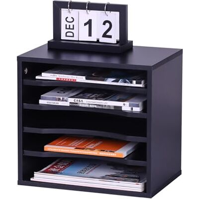 Relaxdays Classeur à Documents, 5 Compartiments, 33 x 35,5 x 25 cm, Organiseur de Bureau en PB, Moderne, Noir Relaxdays Classeur à Documents, 5 Compartiments, 33 x 35,5 x 25 cm, Organiseur de Bureau en PB, Moderne, Noir