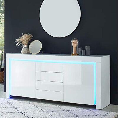 BAÏTA Buffet à LED, Bois d'ingénierie, L 170 cm SUZANE Blanc BAÏTA Buffet à LED, Bois d'ingénierie, L 170 cm SUZANE Blanc