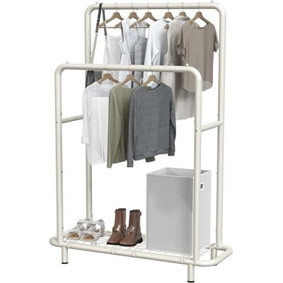 Simple Houseware Portant à vêtements double tringle avec étagères inférieures Blanc Simple Houseware Portant à vêtements double tringle avec étagères inférieures Blanc