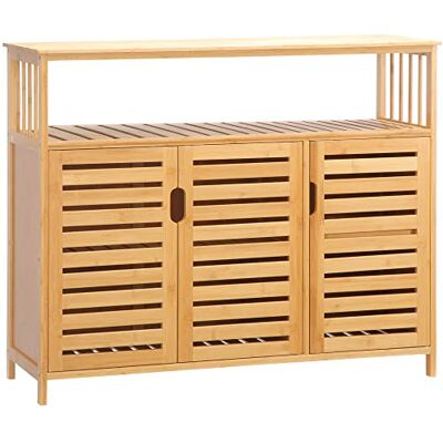 HOMCOM Buffet Meuble de Rangement en Bois Bambou avec 3 Portes et étagères 100 x 35 x 82 cm HOMCOM Buffet Meuble de Rangement en Bois Bambou avec 3 Portes et étagères 100 x 35 x 82 cm