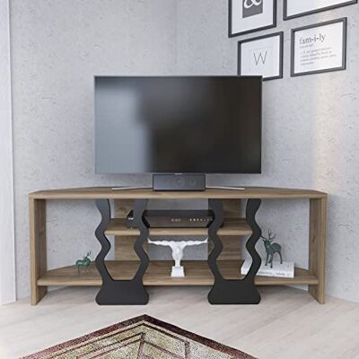 DECOROTIKA Meuble TV d'angle Firal avec étagères ouvertes Meuble de rangement multimédia et de divertissement (noyer et noir) DECOROTIKA Meuble TV d'angle Firal avec étagères ouvertes Meuble de rangement multimédia et de divertissement (noyer et noir)
