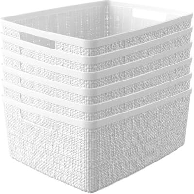 Curver Lot de 6 paniers de rangement décoratifs en plastique de jute de taille moyenne, parfaits pour la maison, le bureau, les étagères de placard, la cuisine, le garde-manger et tous les éléments essentiels de la chambre, blanc Curver Lot de 6 paniers de rangement décoratifs en plastique de jute de taille moyenne, parfaits pour la maison, le bureau, les étagères de placard, la cuisine, le garde-manger et tous les éléments essentiels de la chambre, blanc