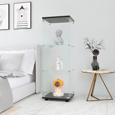 DULRLLY Vaisselier Vitrine pour Collection, Vitrine en verre noir et serrure, 3 couches Moderne Meuble Vitrine Salon sur pied, Armoires Vitrées de Présentation pour Salon Bar, 125x42x36 cm DULRLLY Vaisselier Vitrine pour Collection, Vitrine en verre noir et serrure, 3 couches Moderne Meuble Vitrine Salon sur pied, Armoires Vitrées de Présentation pour Salon Bar, 125x42x36 cm