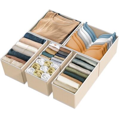 Simple Houseware Lot de 6 boîtes de rangement pliables en tissu pour placard, commode, tiroir, paniers pour sous-vêtements, soutien-gorge, beige Simple Houseware Lot de 6 boîtes de rangement pliables en tissu pour placard, commode, tiroir, paniers pour sous-vêtements, soutien-gorge, beige