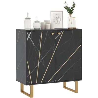 HOMCOM Meuble de Rangement Buffet Salon avec 1 Placard 2 Portes et étagère réglable, Pieds en métal dim. 76L x 35l x 77H cm, Aspect marbre Noir HOMCOM Meuble de Rangement Buffet Salon avec 1 Placard 2 Portes et étagère réglable, Pieds en métal dim. 76L x 35l x 77H cm, Aspect marbre Noir