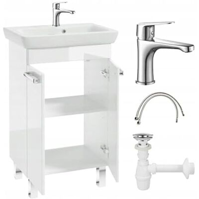 Deftrans . Lavabo avec meuble bas de 55 cm Meuble de salle de bain blanc brillant Meuble de salle de bain avec armoire et lavabo en céramique Avec robinet chromé, syphon et clic clac 34,5 x 55 Deftrans . Lavabo avec meuble bas de 55 cm Meuble de salle de bain blanc brillant Meuble de salle de bain avec armoire et lavabo en céramique Avec robinet chromé, syphon et clic clac 34,5 x 55