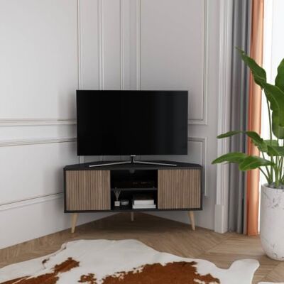 DECOROTIKA Lesson Meuble TV d’Angle 120 cm avec 2 Placards et 2 Niches Ouvertes, Passe-Câbles, Style Scandinave, pour TV Jusqu’à 55 Pouces – Noir et Effet Alina DECOROTIKA Lesson Meuble TV d’Angle 120 cm avec 2 Placards et 2 Niches Ouvertes, Passe-Câbles, Style Scandinave, pour TV Jusqu’à 55 Pouces – Noir et Effet Alina