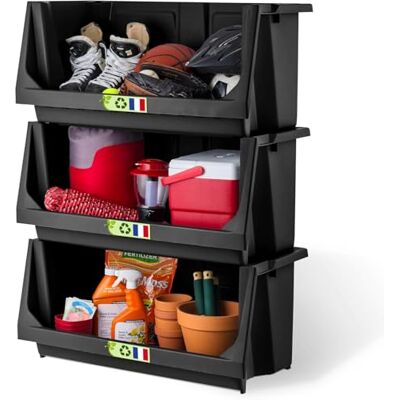 Iris Ohyama , Etagère de Rangement, Lot de 3 Bacs de Rangement en Plastique empilables, Résistants avec Façade Ouverte, Empible, Garage, Equipements, Camping, Outils, Fournitures de Jardin, SBIN-L Iris Ohyama , Etagère de Rangement, Lot de 3 Bacs de Rangement en Plastique empilables, Résistants avec Façade Ouverte, Empible, Garage, Equipements, Camping, Outils, Fournitures de Jardin, SBIN-L