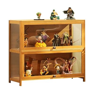 YFWOKSL Vitrine avec porte en verre acrylique 1 à 5 niveaux en bambou naturel pour objets de collection, forte capacité de charge, armoire de rangement avec YFWOKSL Vitrine avec porte en verre acrylique 1 à 5 niveaux en bambou naturel pour objets de collection, forte capacité de charge, armoire de rangement avec