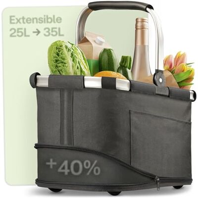 Praknu Einkaufskorb Faltbar Grand – 2 in 1 Erweiterbar 25L auf 35L – Abnehmbarer & Waschbarer Stoff – Stabil mit Alurahmen & Verstärktem Boden – Extra Fächer innen & außen – Tragekorb – Noir Praknu Einkaufskorb Faltbar Grand – 2 in 1 Erweiterbar 25L auf 35L – Abnehmbarer & Waschbarer Stoff – Stabil mit Alurahmen & Verstärktem Boden – Extra Fächer innen & außen – Tragekorb – Noir