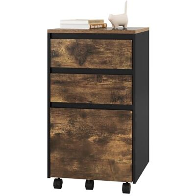 WOLTU ASK01hov Classeur mobile avec 3 tiroirs, commode à 5 roulettes multifonction, pour documents de bureau, chêne marron et noir, 40 x 40 x 71,5 cm WOLTU ASK01hov Classeur mobile avec 3 tiroirs, commode à 5 roulettes multifonction, pour documents de bureau, chêne marron et noir, 40 x 40 x 71,5 cm