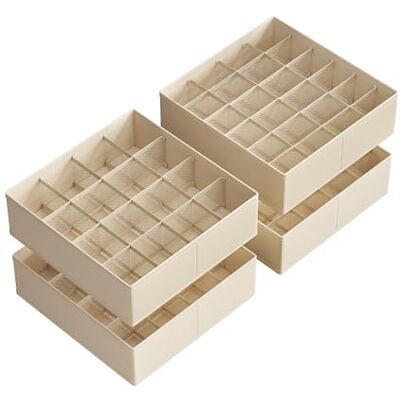 SONGMICS Lot de 4 organiseurs de tiroir, 80 compartiments (2 x 16 + 2 x 24), organiseur de placard pliable, 30 x 30 x 10 cm, boîtes pour chaussettes, sous-vêtements, ceintures, beige sable RUS011K01 SONGMICS Lot de 4 organiseurs de tiroir, 80 compartiments (2 x 16 + 2 x 24), organiseur de placard pliable, 30 x 30 x 10 cm, boîtes pour chaussettes, sous-vêtements, ceintures, beige sable RUS011K01