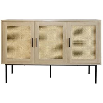 Box and Beyond Buffet 120 x 40 x 76 cm Cannage et Bois 3 Portes Rangement Élégant et Pratique Salon, Salle à Manger Style Bohème Box and Beyond Buffet 120 x 40 x 76 cm Cannage et Bois 3 Portes Rangement Élégant et Pratique Salon, Salle à Manger Style Bohème