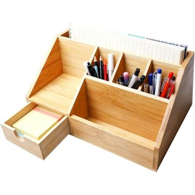 GBKDQQ Organiseur de bureau en bambou avec tiroir, organisateur de bureau en bois, boîte à crayons, organisateur de table, porte-stylos en bambou, étagère pour bureau et bureau à domicile, 24,5 x 15 x GBKDQQ Organiseur de bureau en bambou avec tiroir, organisateur de bureau en bois, boîte à crayons, organisateur de table, porte-stylos en bambou, étagère pour bureau et bureau à domicile, 24,5 x 15 x
