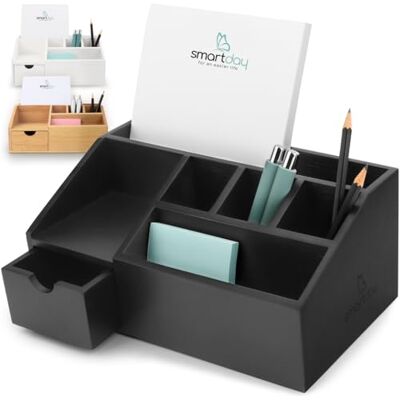 smartday Organisateur de bureau en bois de bambou avec tiroir noir Système de rangement pour bureau Porte-stylos Organiseur de bureau smartday Organisateur de bureau en bois de bambou avec tiroir noir Système de rangement pour bureau Porte-stylos Organiseur de bureau