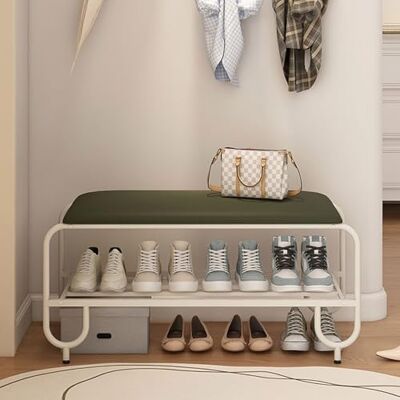 RTYHN Banc à chaussures en cuir avec siège rembourré à 2 niveaux Banc de rangement de chaussures avec cadre en acier Banc d'entrée pour salle de bain et chambre à coucher RTYHN Banc à chaussures en cuir avec siège rembourré à 2 niveaux Banc de rangement de chaussures avec cadre en acier Banc d'entrée pour salle de bain et chambre à coucher