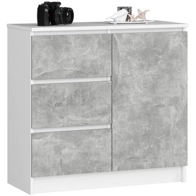 AKORD K-80 Jerry Commode avec 3 tiroirs Armoire avec 2 étagères et 1 porte Pour le salon et la chambre à coucher Moderne Panneau laminé de 16 mm 80 x 77 x 35 cm Blanc + façade en béton AKORD K-80 Jerry Commode avec 3 tiroirs Armoire avec 2 étagères et 1 porte Pour le salon et la chambre à coucher Moderne Panneau laminé de 16 mm 80 x 77 x 35 cm Blanc + façade en béton