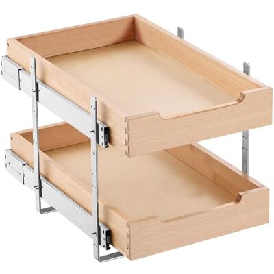 VEVOR Organiseur d'armoire à 2 niveaux, 35,6 cm de large x 53,3 cm de profondeur, étagère coulissante à fermeture douce, tiroir coulissant en bois robuste, base réglable pour cuisine, garde-manger, VEVOR Organiseur d'armoire à 2 niveaux, 35,6 cm de large x 53,3 cm de profondeur, étagère coulissante à fermeture douce, tiroir coulissant en bois robuste, base réglable pour cuisine, garde-manger,