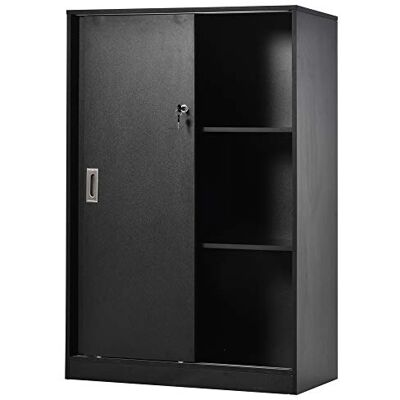 HOMCOM Armoire de Bureau 2 Portes coulissantes verrouillables dim. 80L x 40l x 120H cm 2 étagères Panneaux Particules Noir HOMCOM Armoire de Bureau 2 Portes coulissantes verrouillables dim. 80L x 40l x 120H cm 2 étagères Panneaux Particules Noir
