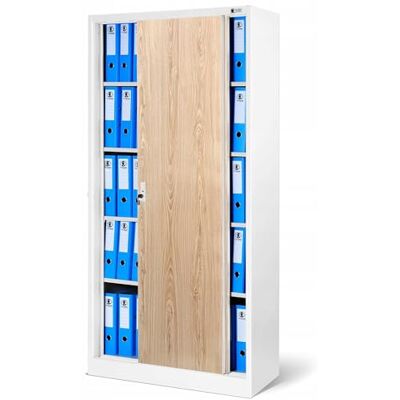 Jan Nowak Armoire de Bureau SD001 Armoire Métallique à Portes coulissantes tôle d'acier étagères revêtement en Poudre verrouillable 185 cm x 90 cm x 40 cm (Blanc/Imitation Bois) Jan Nowak Armoire de Bureau SD001 Armoire Métallique à Portes coulissantes tôle d'acier étagères revêtement en Poudre verrouillable 185 cm x 90 cm x 40 cm (Blanc/Imitation Bois)