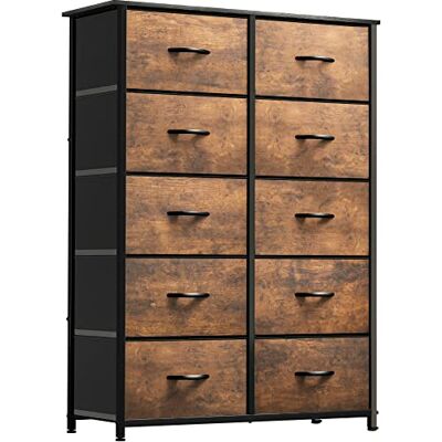 YITAHOME Commode en tissu avec dessus en bois et grand espace de rangement, commode pour chambre à coucher avec 10 tiroirs, marron rustique YITAHOME Commode en tissu avec dessus en bois et grand espace de rangement, commode pour chambre à coucher avec 10 tiroirs, marron rustique
