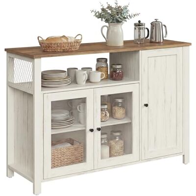VASAGLE LSC096WJ02 Buffet de cuisine avec 3 portes pour salon, cuisine, salle à manger, style maison de campagne, marron miel et blanc vintage 33 x 110 x 75 cm VASAGLE LSC096WJ02 Buffet de cuisine avec 3 portes pour salon, cuisine, salle à manger, style maison de campagne, marron miel et blanc vintage 33 x 110 x 75 cm