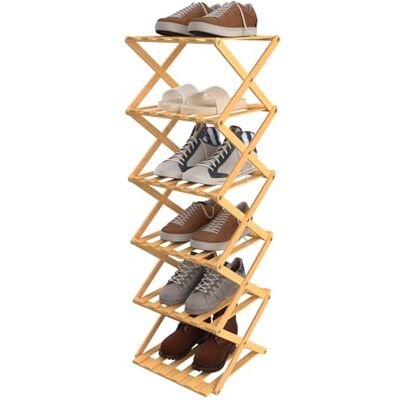 homewell Étagère à chaussures en bambou à 6 niveaux, pliable, sans montage, étroite, en tissu non tissé, pour couloir, chambre à coucher (bois naturel) homewell Étagère à chaussures en bambou à 6 niveaux, pliable, sans montage, étroite, en tissu non tissé, pour couloir, chambre à coucher (bois naturel)