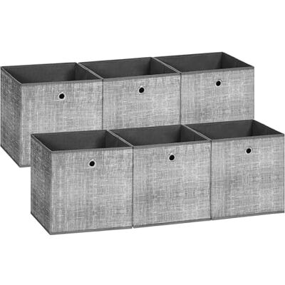SONGMICS Boîtes de Rangement, Lot de 6 Cubes Pliables, 30 x 30 x 30 cm Boîtes en Tissu avec Œillets Métalliques, pour Étagère et Armoire, Gris, Collection TINA RFB002G02V1 SONGMICS Boîtes de Rangement, Lot de 6 Cubes Pliables, 30 x 30 x 30 cm Boîtes en Tissu avec Œillets Métalliques, pour Étagère et Armoire, Gris, Collection TINA RFB002G02V1