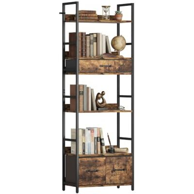 HOMCOM Bibliothèque 6 Niveaux Cadre en Métal 60x30x176cm Brun Rustique Étagère de Rangement, 4 Étagères, 3 Tiroirs en Tissu Pliables, Meuble de Rangement Industriel, pour Salon Bureau Chambre HOMCOM Bibliothèque 6 Niveaux Cadre en Métal 60x30x176cm Brun Rustique Étagère de Rangement, 4 Étagères, 3 Tiroirs en Tissu Pliables, Meuble de Rangement Industriel, pour Salon Bureau Chambre