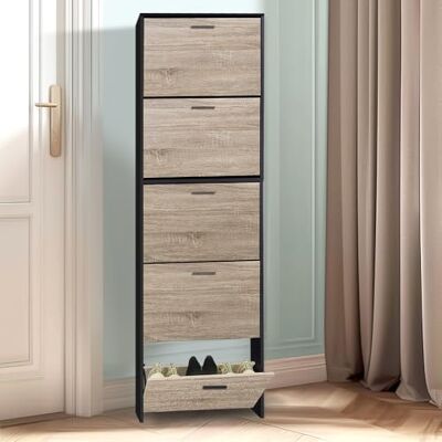 CASABEL Meuble de Rangement à Chaussure 15 Paires Armoire Etagere Grande Capacité pour Entree, Couloir L60xP17xH180 cm Noir Bois Clair CASABEL Meuble de Rangement à Chaussure 15 Paires Armoire Etagere Grande Capacité pour Entree, Couloir L60xP17xH180 cm Noir Bois Clair