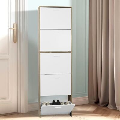 CASABEL Meuble de Rangement à Chaussure 15 Paires Armoire Etagere Grande Capacité pour Entree, Couloir L60xP17xH180 cm Blanc Bois Clair CASABEL Meuble de Rangement à Chaussure 15 Paires Armoire Etagere Grande Capacité pour Entree, Couloir L60xP17xH180 cm Blanc Bois Clair