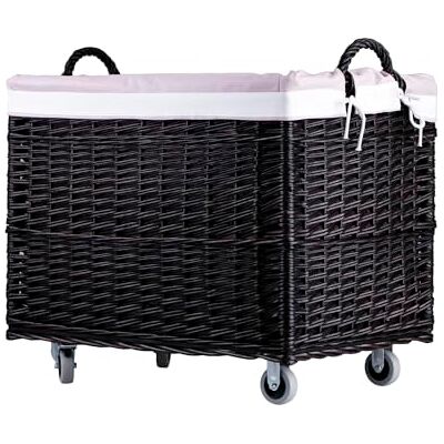 e-wicker24 Coffre de rangement, Panier à linge rectangulaire, panier en osier avec roulettes et doublure en tissu, malle rangement osier,corbeille, boite (Brun_rose) e-wicker24 Coffre de rangement, Panier à linge rectangulaire, panier en osier avec roulettes et doublure en tissu, malle rangement osier,corbeille, boite (Brun_rose)