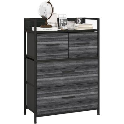 HOMCOM Commode en tissu 4 tiroirs, Noir Chambre, Unité de rangement, étagère ouverte, cadre métallique, salon, entrée HOMCOM Commode en tissu 4 tiroirs, Noir Chambre, Unité de rangement, étagère ouverte, cadre métallique, salon, entrée