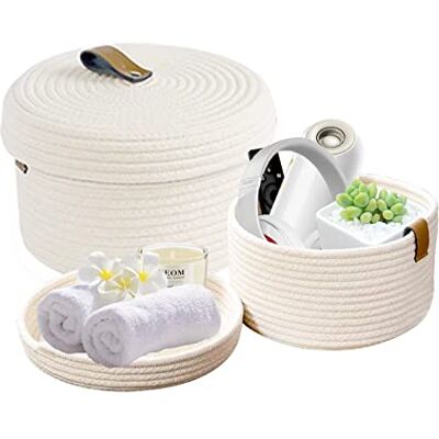Yearonan Panier Rangement 2 Pièces Panier de Rangement avec Couvercle Corde de Coton Tissé Panier Décoratif Lavable Jouet Boîte de Rangement Étiquette en Cuir Poignée Blanc 30X17cm/25X13.5cm) Yearonan Panier Rangement 2 Pièces Panier de Rangement avec Couvercle Corde de Coton Tissé Panier Décoratif Lavable Jouet Boîte de Rangement Étiquette en Cuir Poignée Blanc 30X17cm/25X13.5cm)