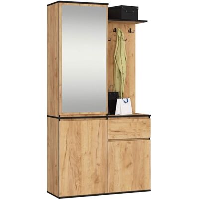 AKORD Ensemble de garde-robe Enttro noir 95 cm Garde-robe compacte pour couloir étroit 3 portes, 1 tiroir 7 étagères Ensemble de meubles de couloir moderne Style industriel Chêne artisanal AKORD Ensemble de garde-robe Enttro noir 95 cm Garde-robe compacte pour couloir étroit 3 portes, 1 tiroir 7 étagères Ensemble de meubles de couloir moderne Style industriel Chêne artisanal