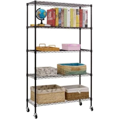 KARAT Étagère étroite sur roulettes en métal Maya avec 5 étagères, Chariot pour Cuisine, Salle de Bains, débarras jusqu'à 120kg, avec Frein de Blocage 89x34x150 cm (Noir) KARAT Étagère étroite sur roulettes en métal Maya avec 5 étagères, Chariot pour Cuisine, Salle de Bains, débarras jusqu'à 120kg, avec Frein de Blocage 89x34x150 cm (Noir)