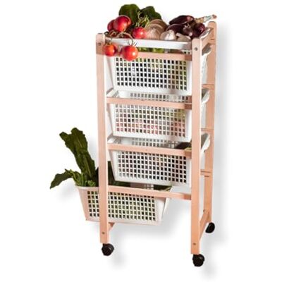Mottiwood Chariot de cuisine, chariot de rangement, 4 paniers, bois de hêtre naturel, 36,2 x 30 x 82,3 cm, monté, fabriqué en Italie (naturel) Mottiwood Chariot de cuisine, chariot de rangement, 4 paniers, bois de hêtre naturel, 36,2 x 30 x 82,3 cm, monté, fabriqué en Italie (naturel)