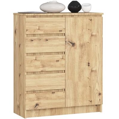 AKORD Commode K80 avec 5 tiroirs, armoire avec 1 porte, 3 étagères, pour le salon, la chambre à coucher, moderne, panneau laminé de 16 mm, l 80 x H 97 x P 35 cm, couleur chêne artisanal et chêne AKORD Commode K80 avec 5 tiroirs, armoire avec 1 porte, 3 étagères, pour le salon, la chambre à coucher, moderne, panneau laminé de 16 mm, l 80 x H 97 x P 35 cm, couleur chêne artisanal et chêne
