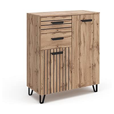 Vicco Commode avec tiroirs "Amber", Chêne Wotan, 38x100cm avec compartiment de rangement pour espace de stockage supplémentaire Vicco Commode avec tiroirs "Amber", Chêne Wotan, 38x100cm avec compartiment de rangement pour espace de stockage supplémentaire