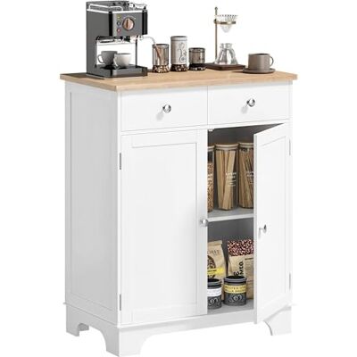 HOMCOM Meuble de Rangement Buffet Salon avec placards à Portes, 2 tiroirs et étagère réglable, Armoire de Rangement pour Salon, Cuisine, Chambre, Blanc et Bois Naturel HOMCOM Meuble de Rangement Buffet Salon avec placards à Portes, 2 tiroirs et étagère réglable, Armoire de Rangement pour Salon, Cuisine, Chambre, Blanc et Bois Naturel