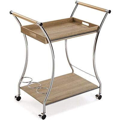 Versa Chariot de service finition bois de style polyvalent, dimensions (H x L x l) 78,5 x 42 x 68,5 cm, bois MDF, métal chromé, couleur marron Versa Chariot de service finition bois de style polyvalent, dimensions (H x L x l) 78,5 x 42 x 68,5 cm, bois MDF, métal chromé, couleur marron