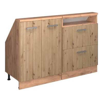 Vicco Meuble sous pente "R-Line", Chêne Artisan, 120cm 2 Modules · Profondeur 46 cm · Pieds réglables en hauteur · 2 Tiroirs · 2 Portes Vicco Meuble sous pente "R-Line", Chêne Artisan, 120cm 2 Modules · Profondeur 46 cm · Pieds réglables en hauteur · 2 Tiroirs · 2 Portes