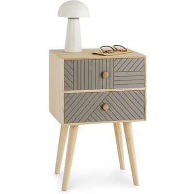 IDIMEX Table de Chevet Pelo Petite Commode de Nuit avec 2 tiroirs rainurés, en Bois de Paulownia Naturel et Gris IDIMEX Table de Chevet Pelo Petite Commode de Nuit avec 2 tiroirs rainurés, en Bois de Paulownia Naturel et Gris