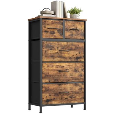 SONGMICS Commode avec 5 Tiroirs en Tissu, Cadre en Acier Meuble de Rangement, pour Chambre, Salon, Couloir, 50,6 x 30 x 96,2 cm, Rustiek Bruin, Collection BELLAH LGS431K101 SONGMICS Commode avec 5 Tiroirs en Tissu, Cadre en Acier Meuble de Rangement, pour Chambre, Salon, Couloir, 50,6 x 30 x 96,2 cm, Rustiek Bruin, Collection BELLAH LGS431K101