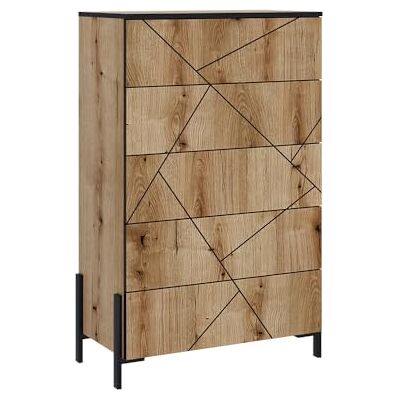 Vicco Commode avec tiroirs "Hatto", Chêne, 78x120cm avec 5 tiroirs, adapté au rangement et au stockage dans la chambre à coucher Vicco Commode avec tiroirs "Hatto", Chêne, 78x120cm avec 5 tiroirs, adapté au rangement et au stockage dans la chambre à coucher