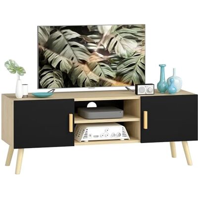 HOMCOM Meuble TV Jusqu'à 50 Pouces 2 Placards 110x36,2x42 cm Chêne Noir Meuble Télé Bois, Banc TV, avec Étagères, Passe-Câbles, pour Salon, Chambre à Coucher HOMCOM Meuble TV Jusqu'à 50 Pouces 2 Placards 110x36,2x42 cm Chêne Noir Meuble Télé Bois, Banc TV, avec Étagères, Passe-Câbles, pour Salon, Chambre à Coucher