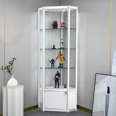 YFWOKSL Vitrine d'angle en verre éclairé avec porte et serrure, armoire de rangement de grande capacité, 180 cm de haut, blanc, 180 x 50 x 50 cm YFWOKSL Vitrine d'angle en verre éclairé avec porte et serrure, armoire de rangement de grande capacité, 180 cm de haut, blanc, 180 x 50 x 50 cm