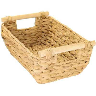 HMF Panier de rangement avec poignées en bois Panier tressé en jacinthe d'eau Long et bombé 32 x 22 x 12 cm HMF Panier de rangement avec poignées en bois Panier tressé en jacinthe d'eau Long et bombé 32 x 22 x 12 cm